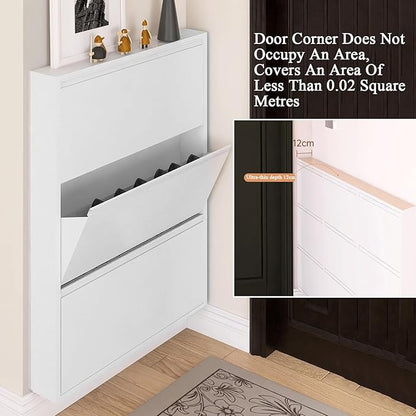 Meuble à Chaussures Métallique Mural avec Compartiments Abattants