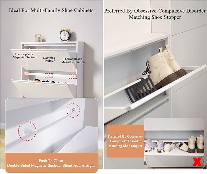 Meuble à Chaussures Métallique Mural avec Compartiments Abattants