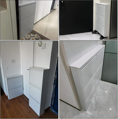 Meuble à Chaussures Métallique Mural avec Compartiments Abattants